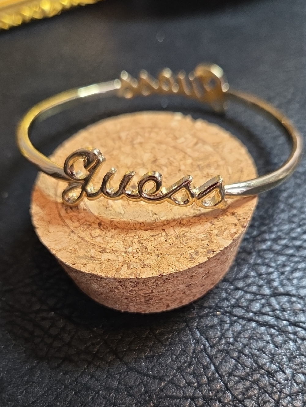GUESS Gold Script Logo Bangle /Cuff Bracelet